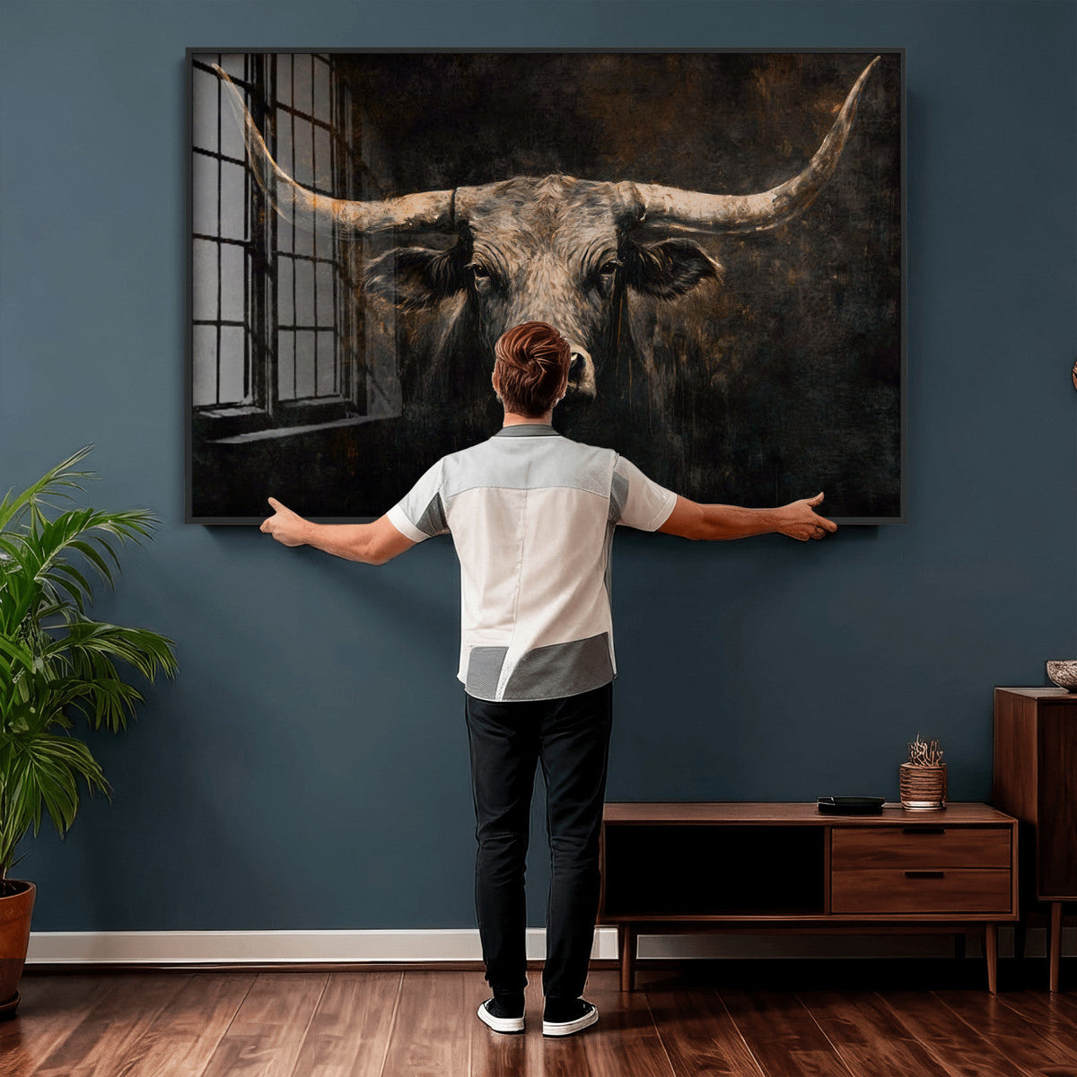 Vintage Longhorn Bull Wall Art Canvas Print – Rustic Western