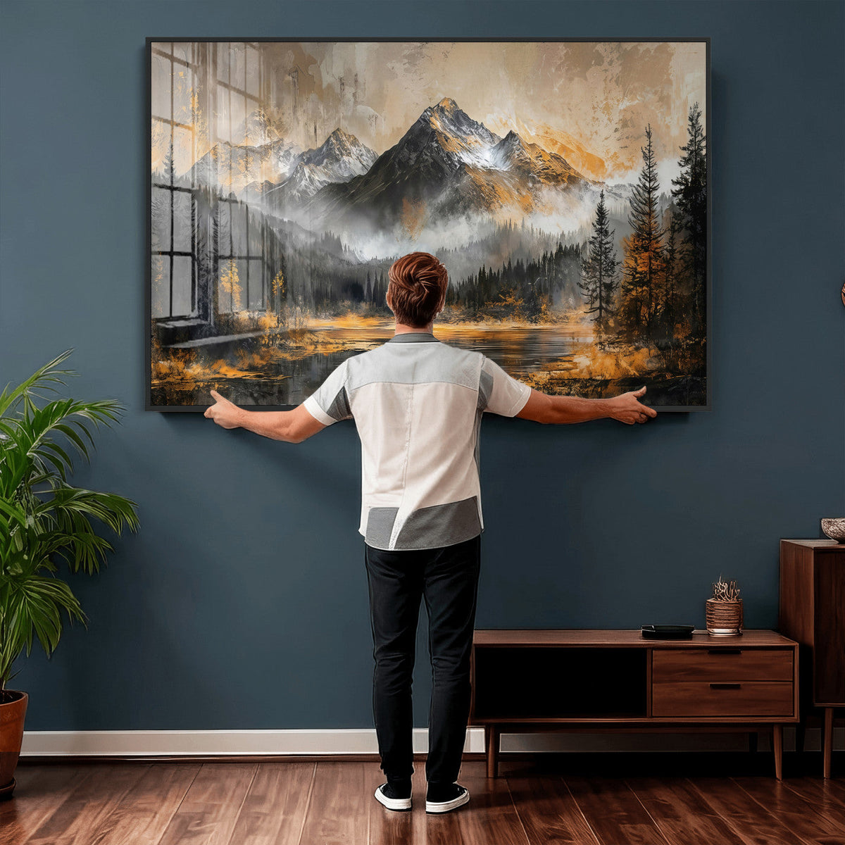 Mountain Lake Canvas Wall Art — Rustic Forest Landscape