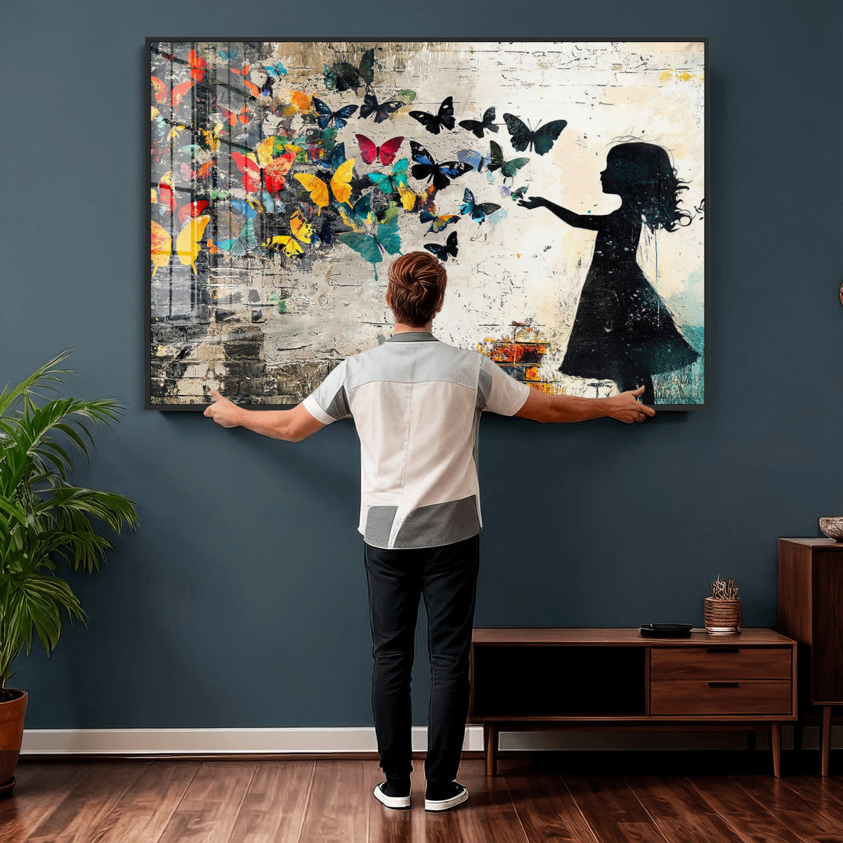 Banksy Butterfly Girl Wall Art Canvas Print, Framed Street