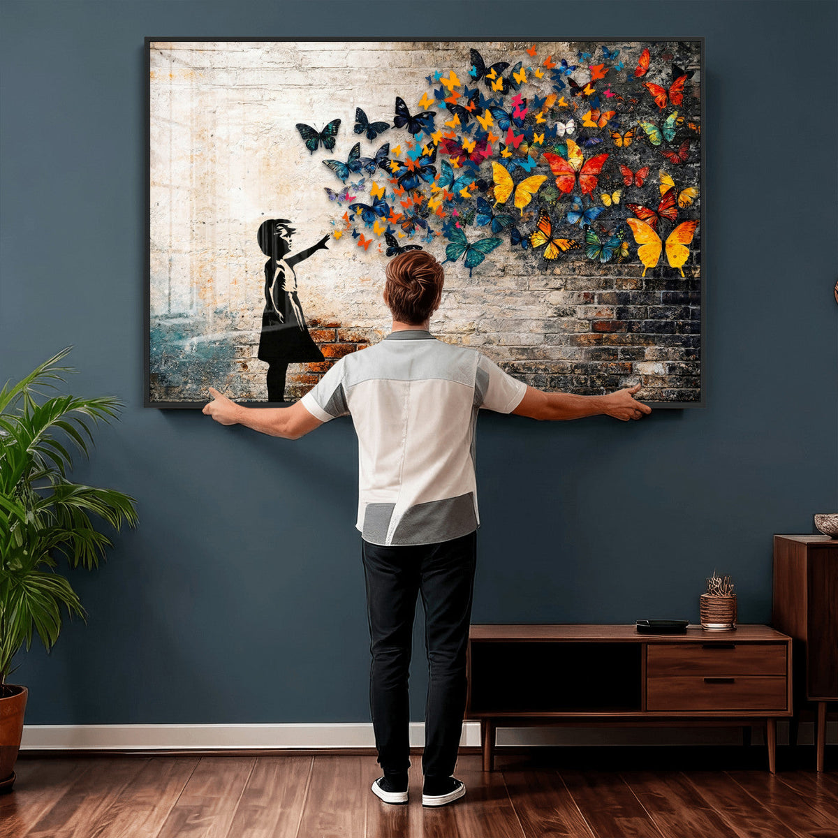 Banksy Graffiti Butterfly Girl Wall Art Canvas Print, Framed