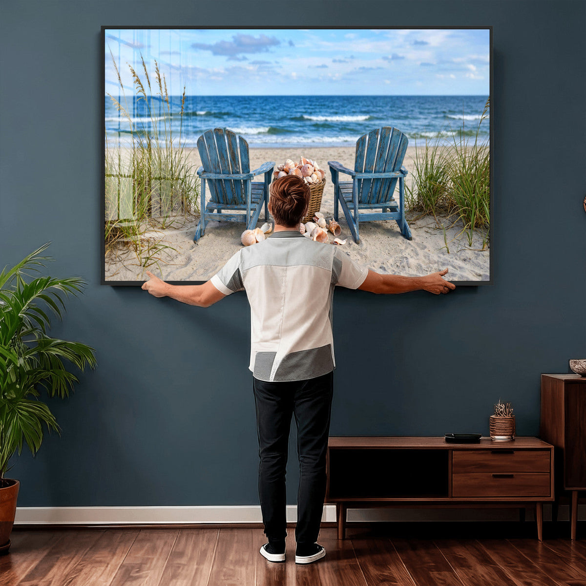 Large Beach Canvas Wall Art Coastal Adirondack Chairs Ocean