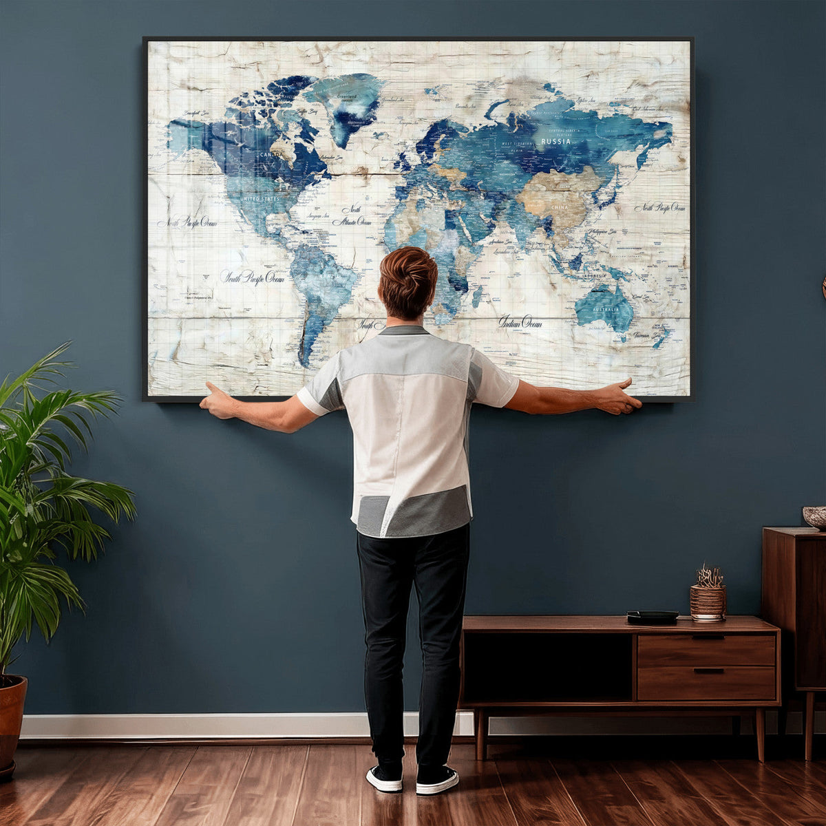 Watercolor World Map Canvas Wall Art Print – Abstract