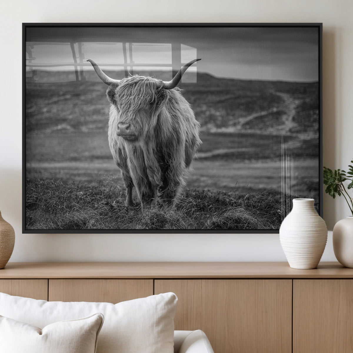 Fluffy Cattle Wall Art Print, Highland Cow Canvas, Framed