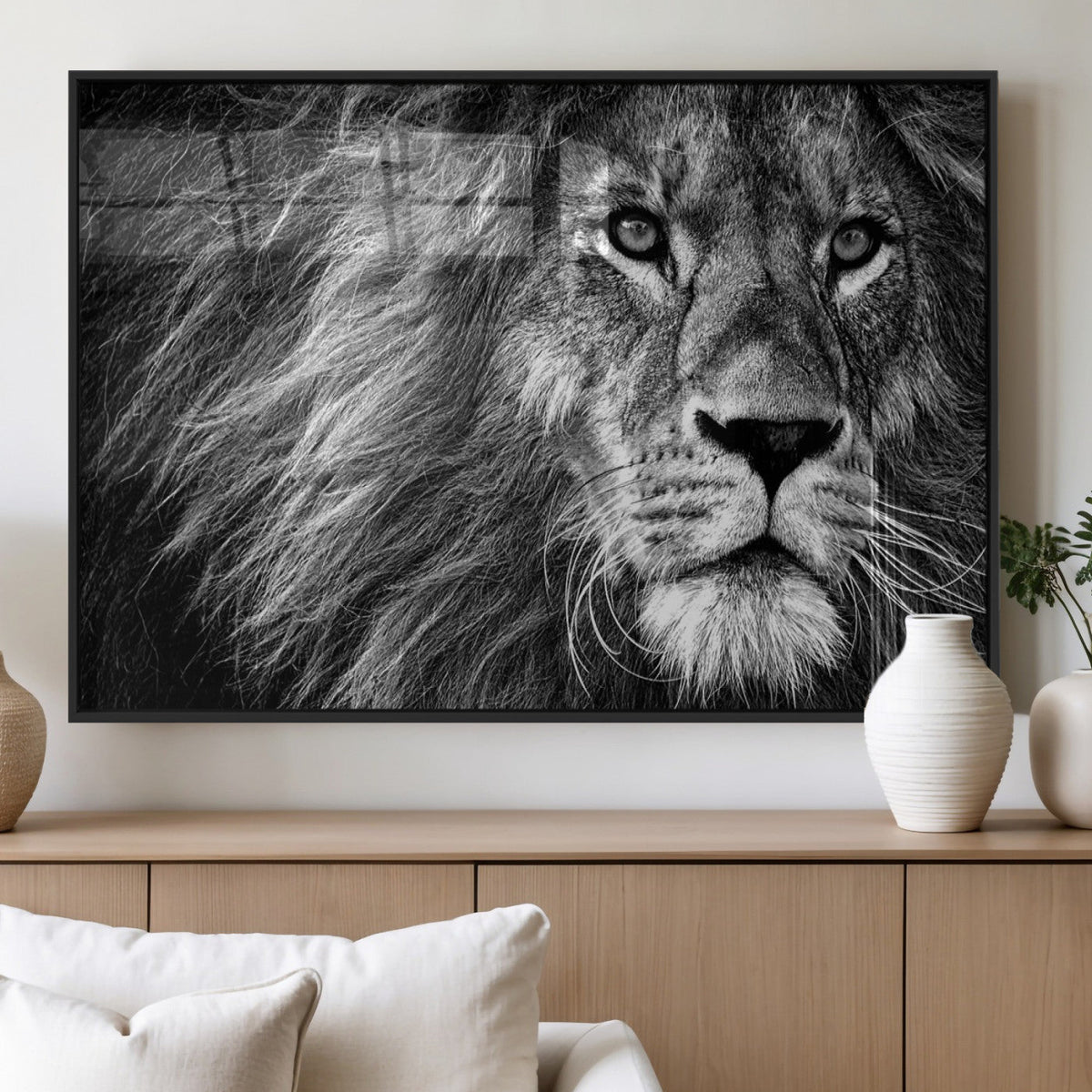 Black and White Lion Canvas Wall Art Print – Wildlife