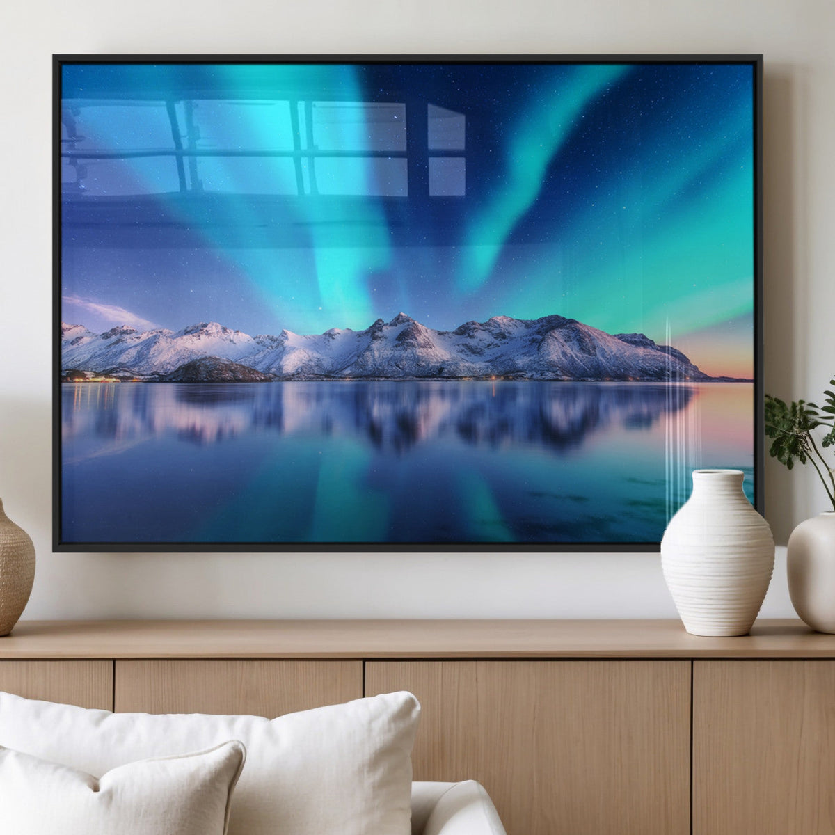 Northern Lights above Mountain Wall Art, Northern Lights