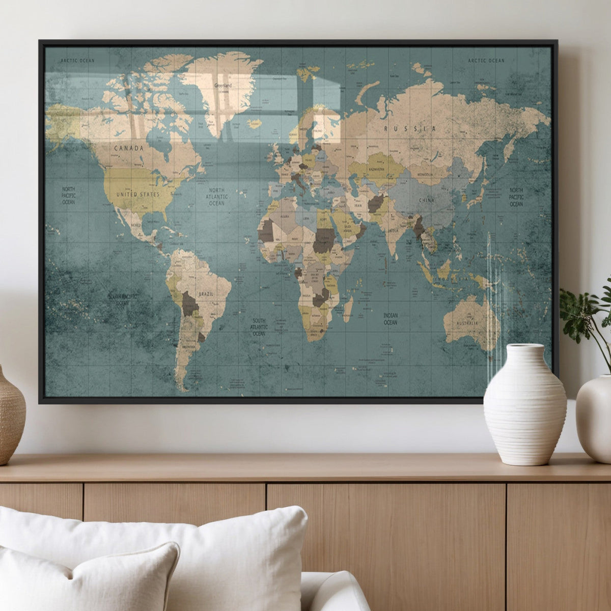 Classic World Map Canvas Print – Framed Vintage Map Wall