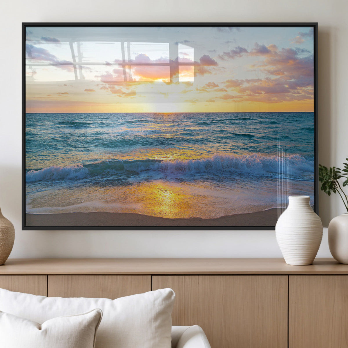 Golden Sunset Over Ocean Waves - Serene Coastal Triptych