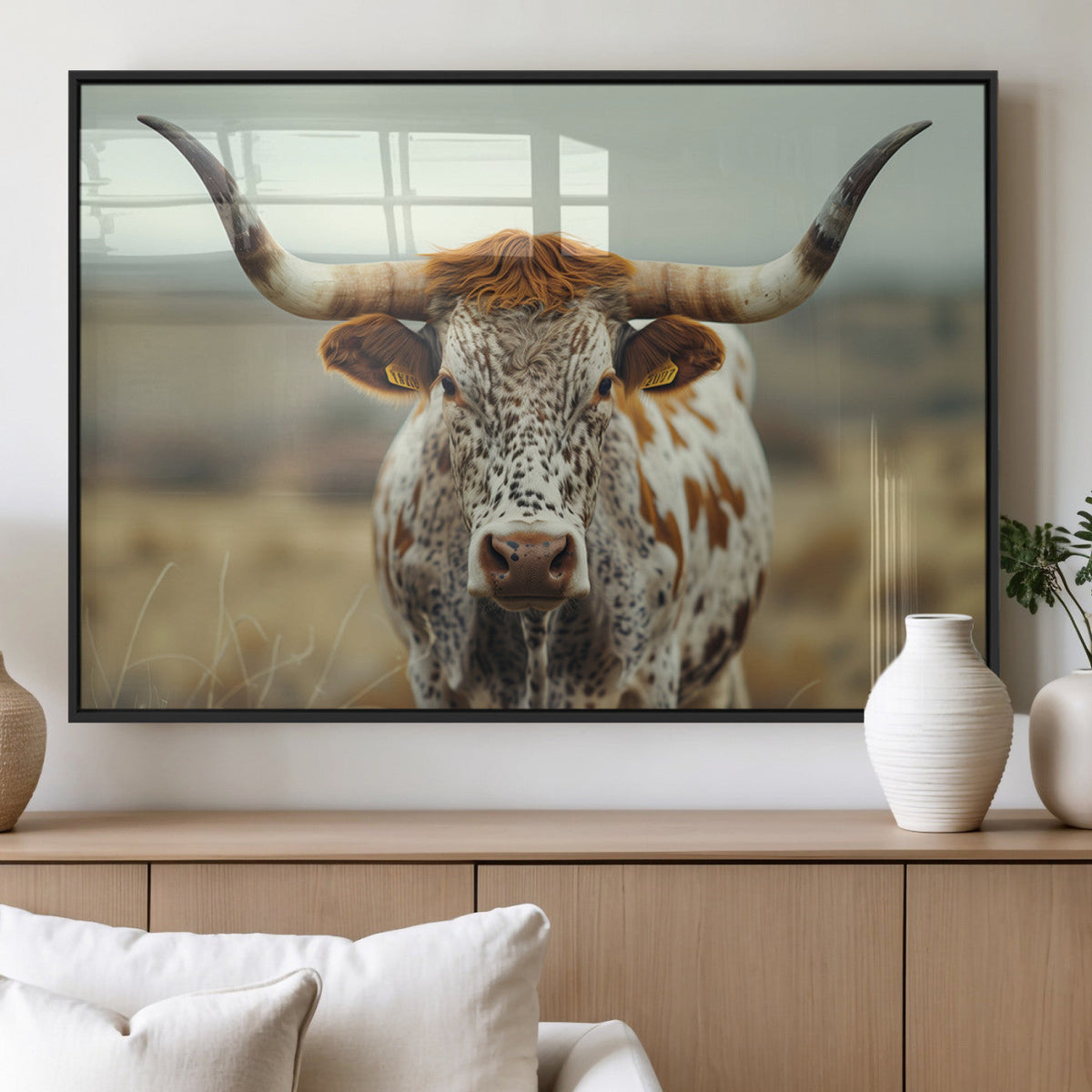 Texas Cow Longhorn Wall Art Canvas Print for Farm House Wall
