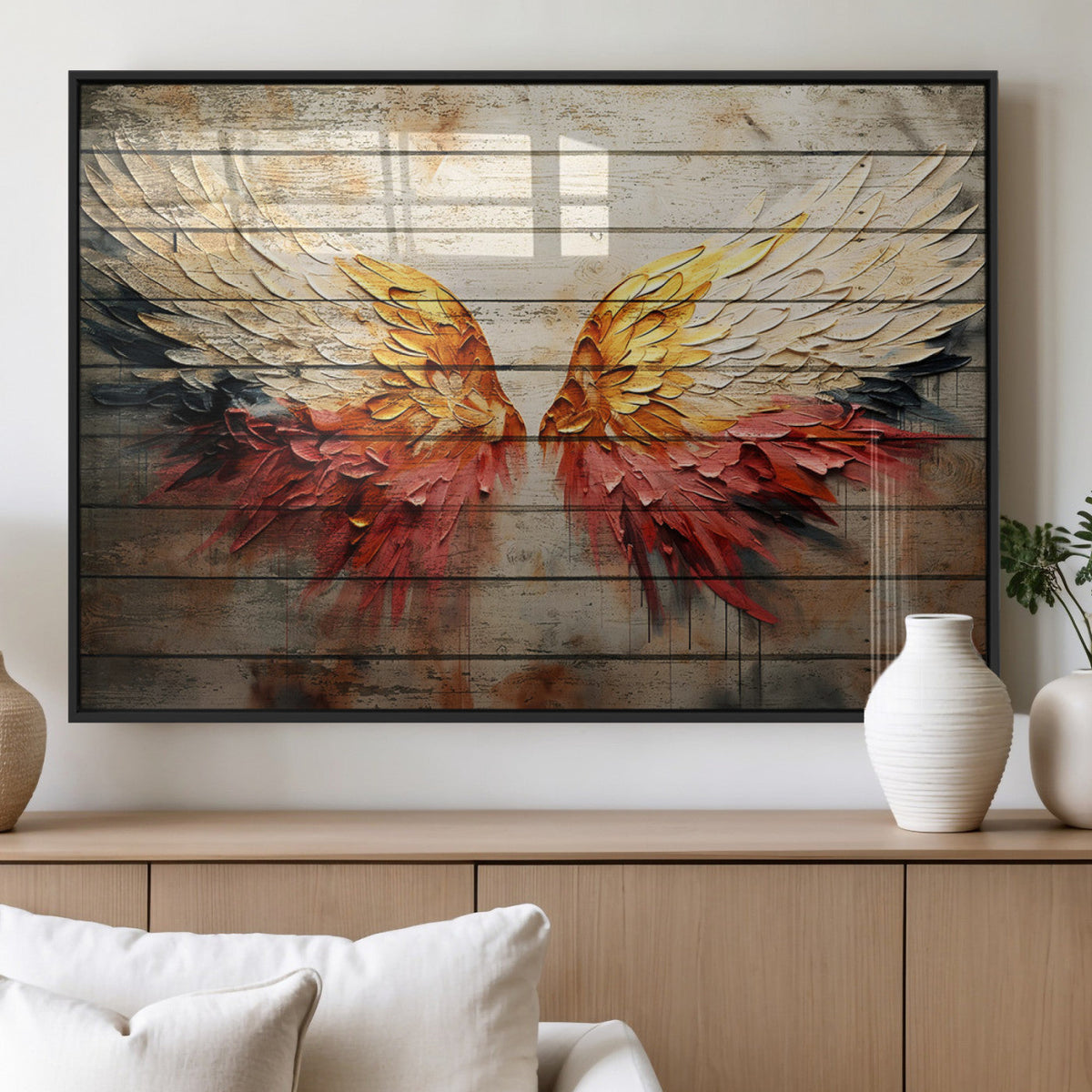 Abstract Angel Wings Canvas Wall Art – Framed and Ready to