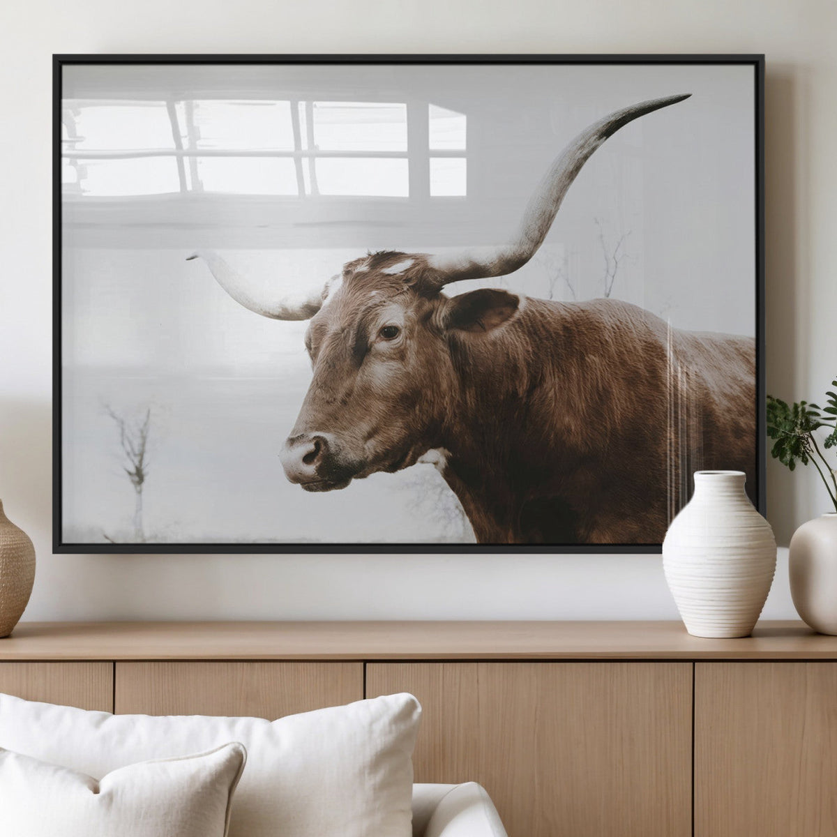Rustic Bull Wall Art Canvas Print – Modern Longhorn