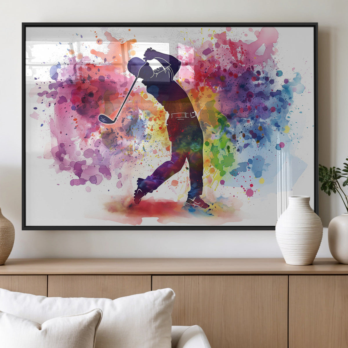 Colorful Golfer Swing Wall Art Canvas Print - Ready to Hang,