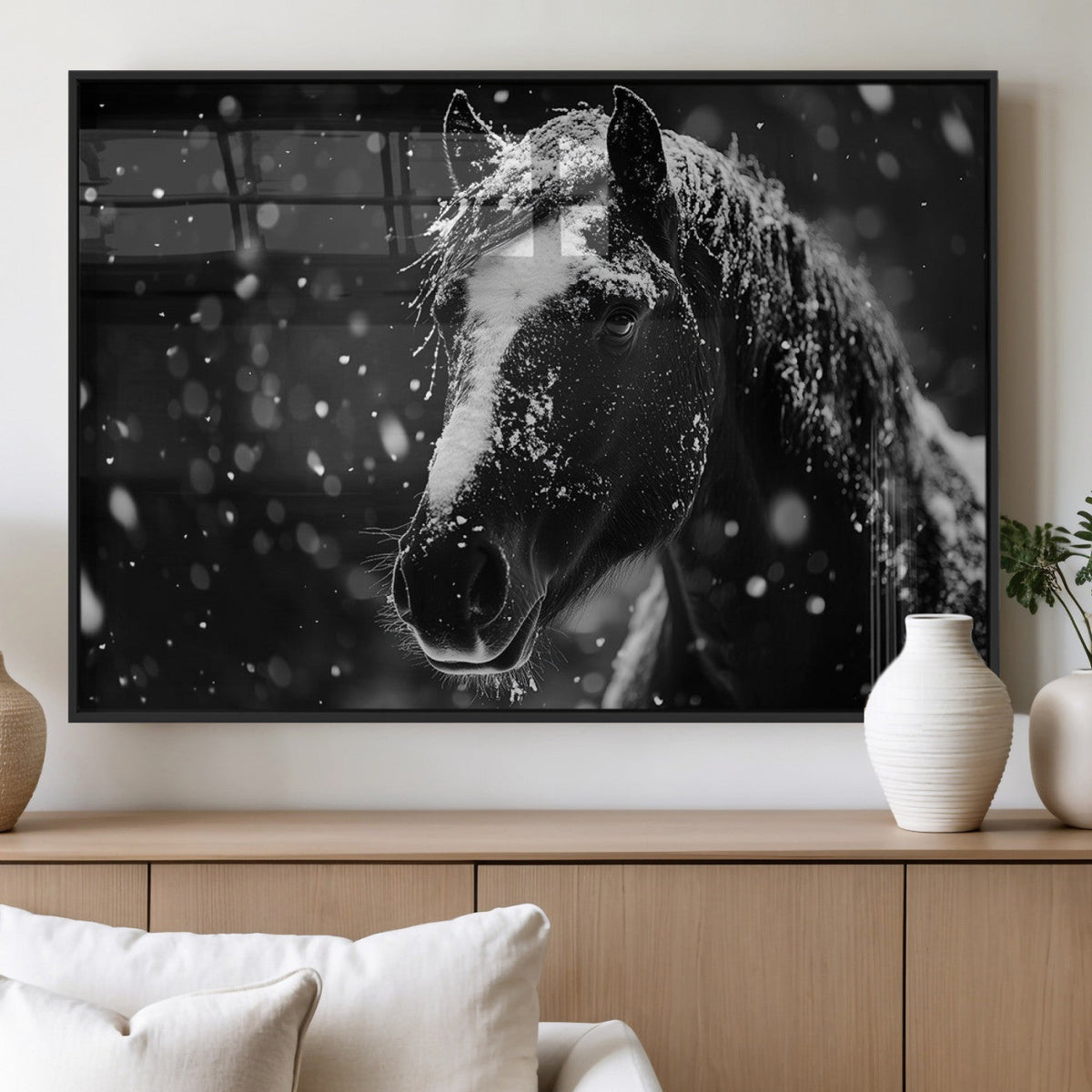 Winter Horse Wall Art | Black and White Horse Print | Ready