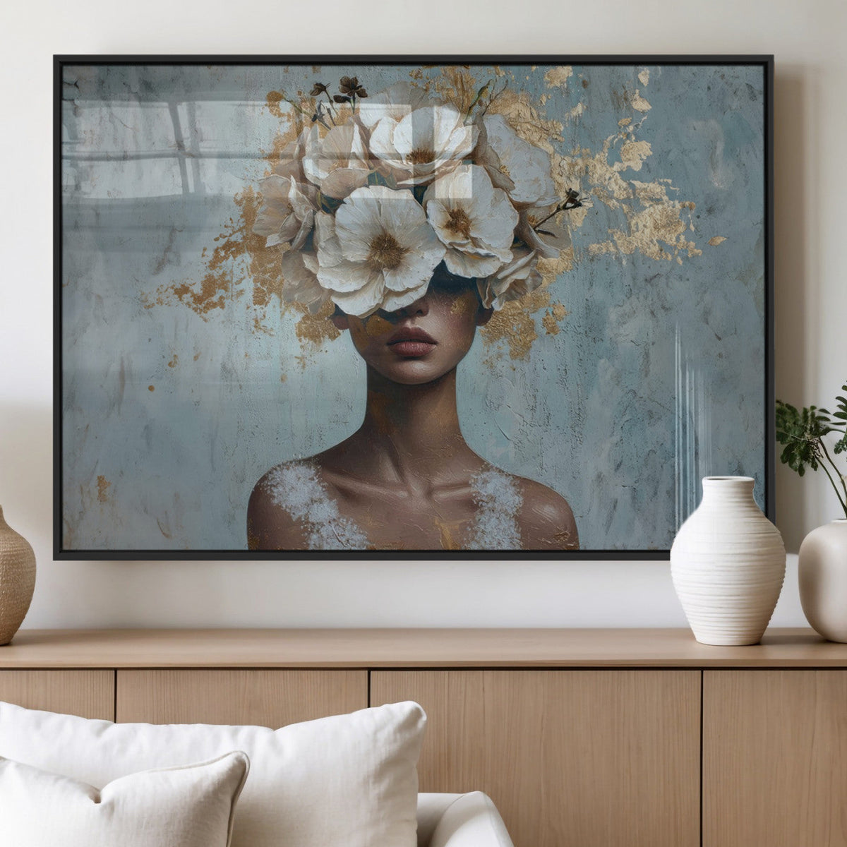 Golden Petal Wall Art - Petal Silhouette Woman Wall Art