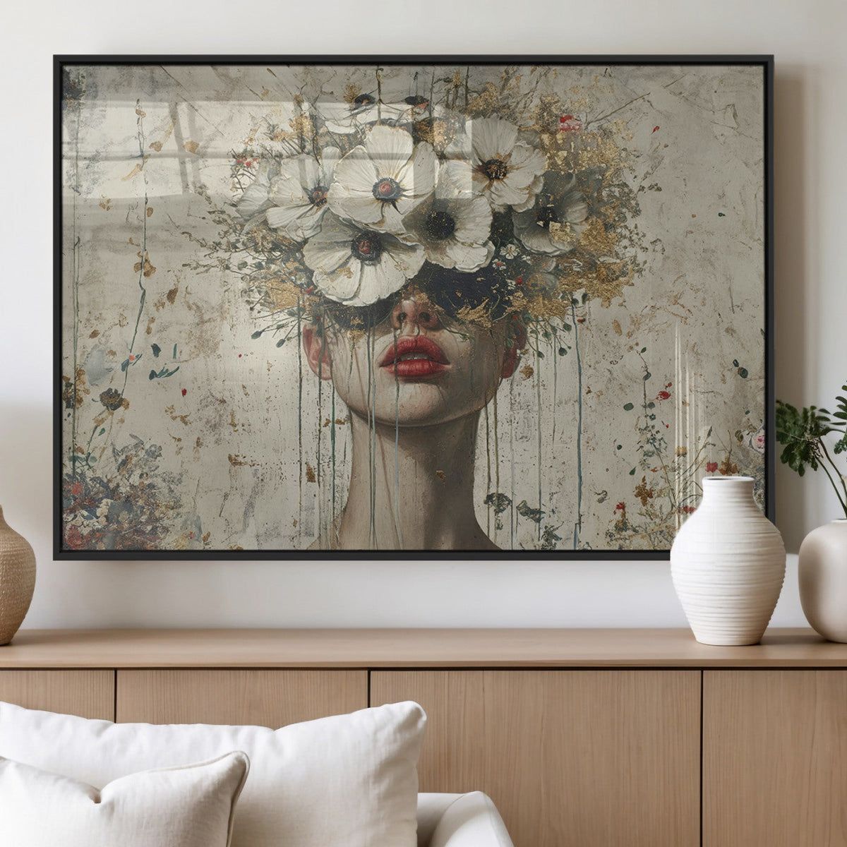 Abstract Floral Women Patel Wall Art Canvas Print