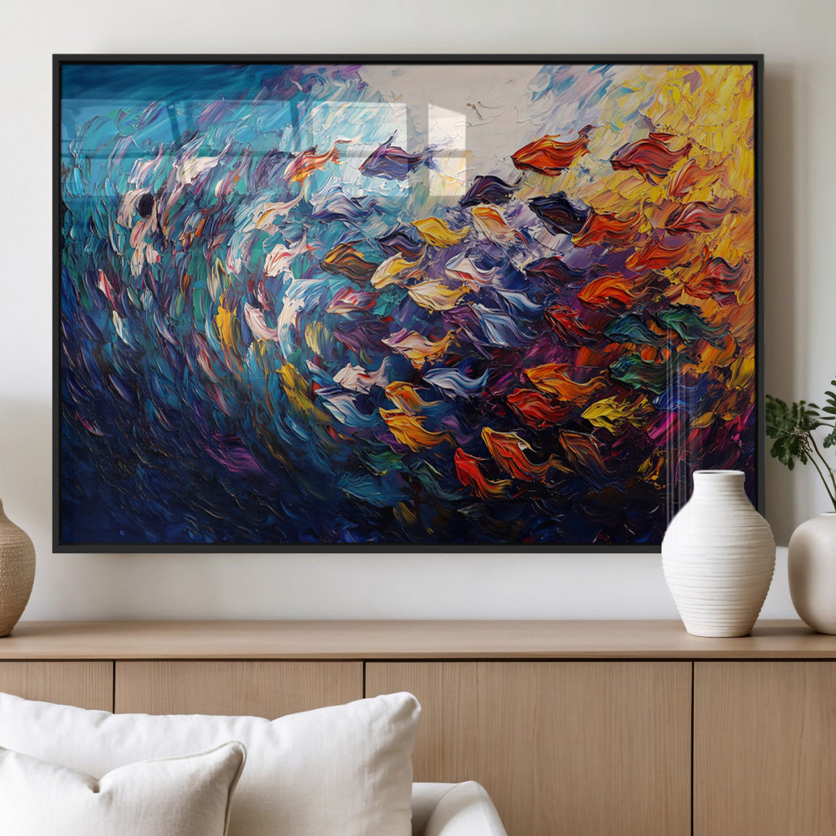 Vibrant Abstract Fish Swarm Art – Colorful Fish Inspired