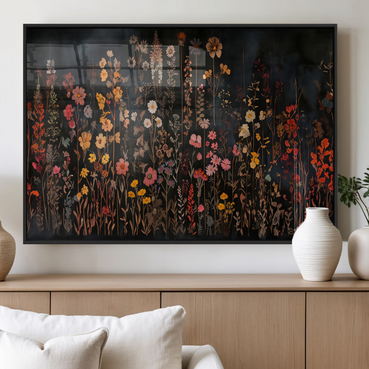 Large Floral Painting Print Illustration Flowers Canvas Wall