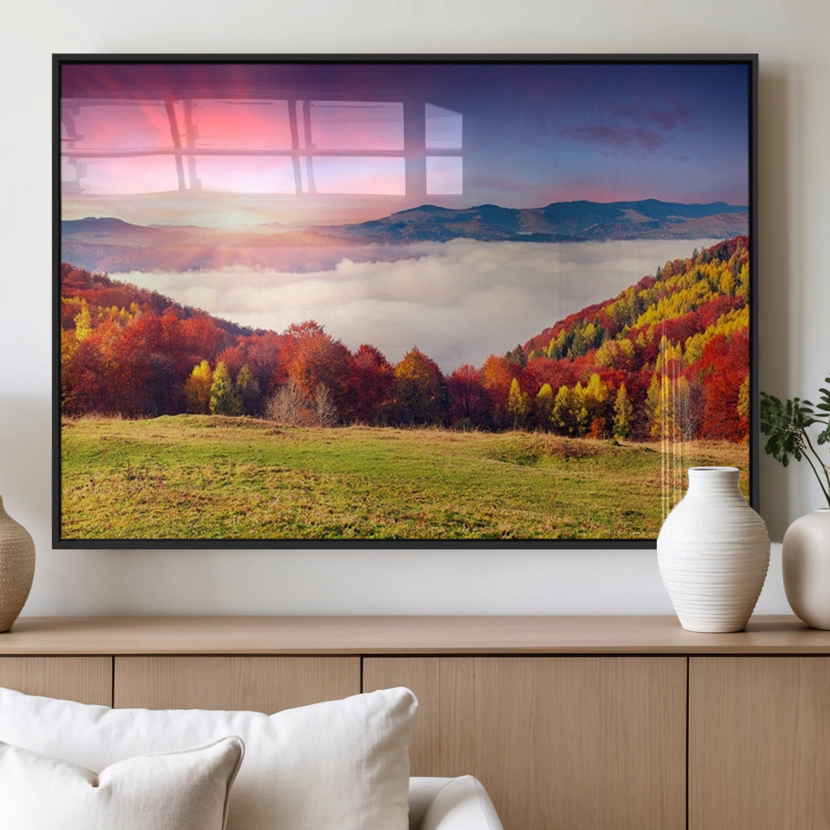 Autumn Mountain Foggy Landscape Wall Art Canvas Print |