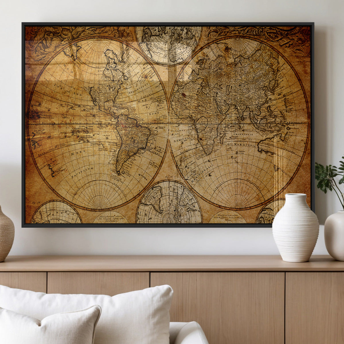 Vintage World Map Canvas Print – Antique Push Pin Travel
