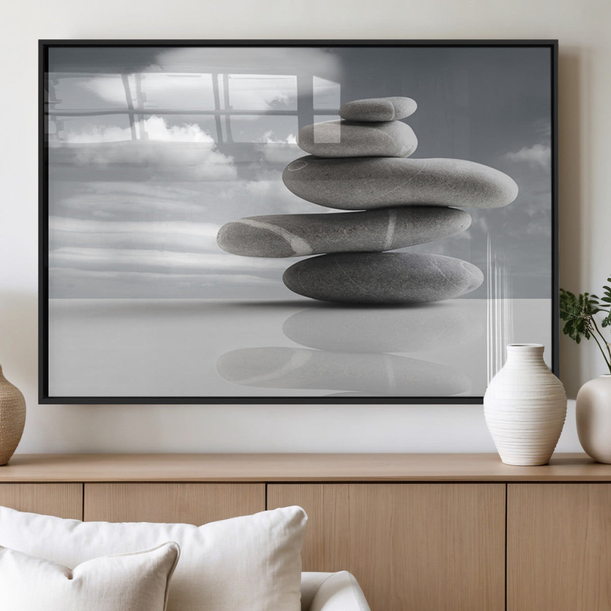 Still Life Black and White Zen Stones Wall Art Canvas,