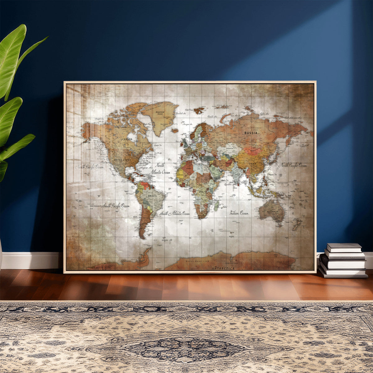 Vibrant Watercolor World Map Canvas Wall Art – Framed Travel