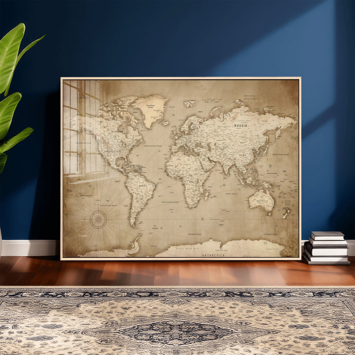 Colorful Watercolor World Map Canvas Wall Art – Framed