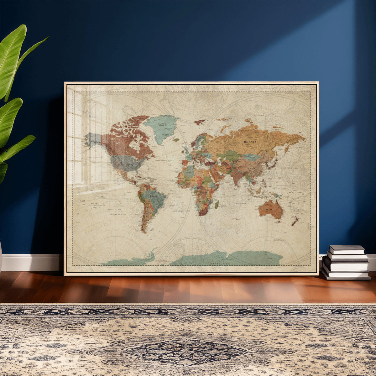 Vintage World Map Canvas Wall Art Print – Framed Modern