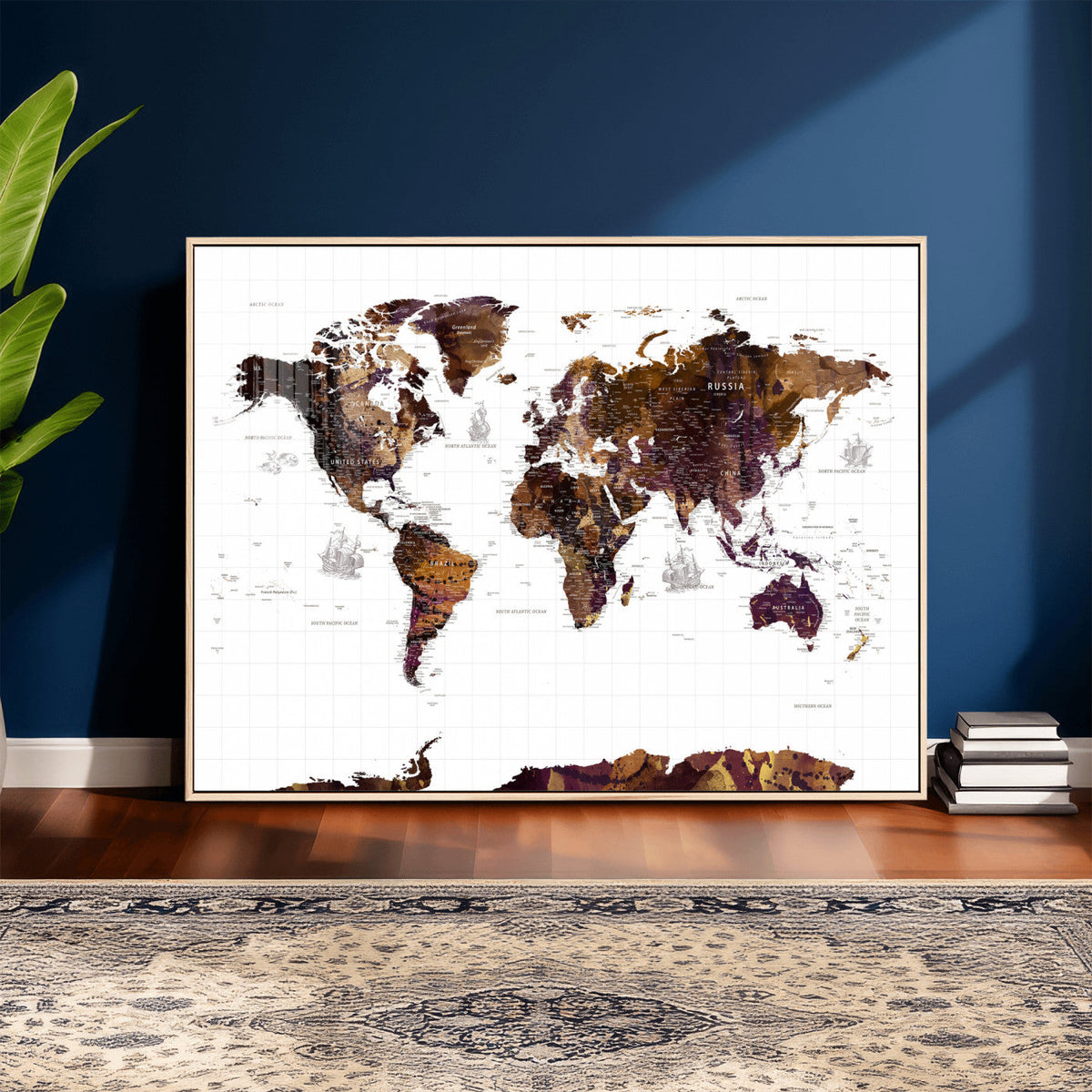 Rustic World Map Wall Art Canvas Print | Large World Map on