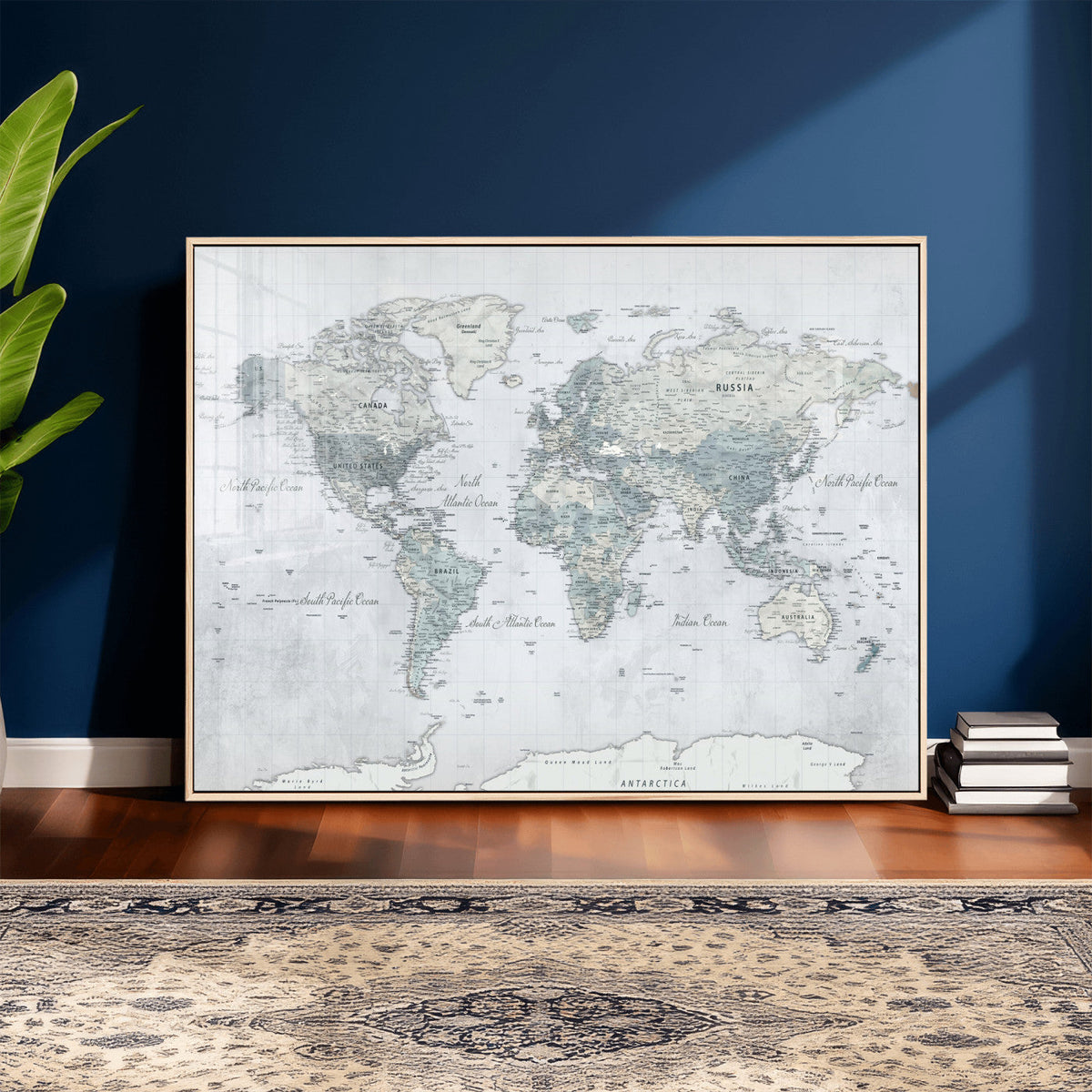 Push Pin World Map Canvas Print - Detailed Vintage World Map