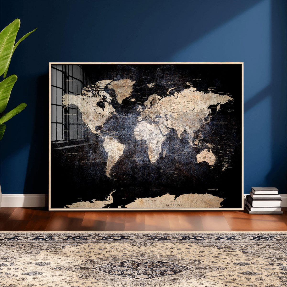 Grunge World Map Wall Art | 3-Panel Large Beige and Brown