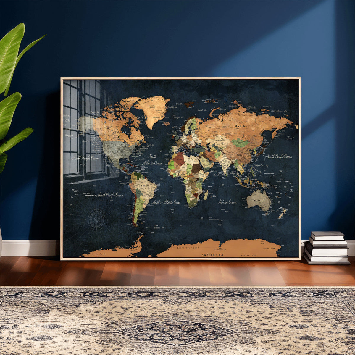 Vintage World Map Canvas Wall Art – Detailed Map with