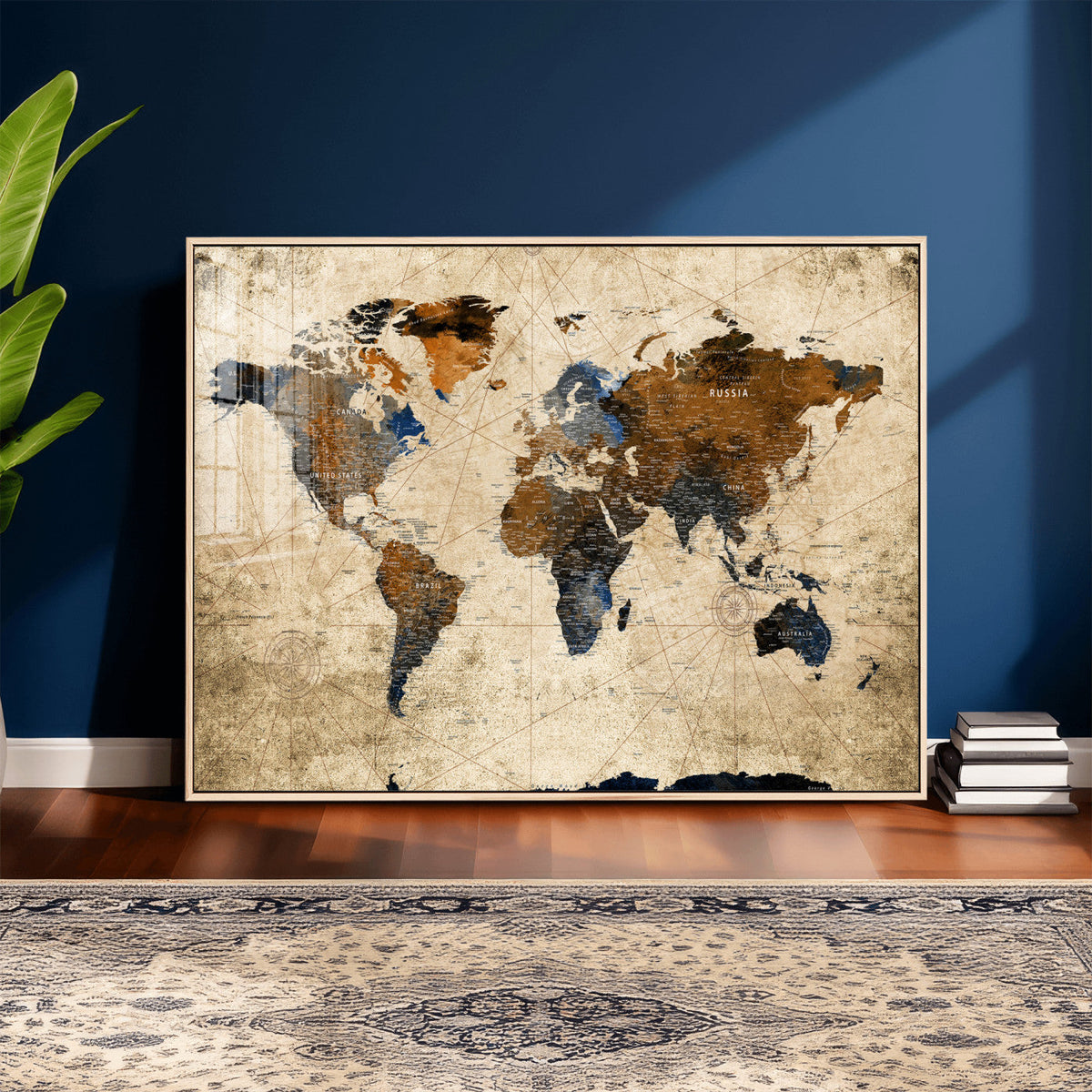 World Map Wall Art – Rustic Earth Tone Canvas Print, Antique