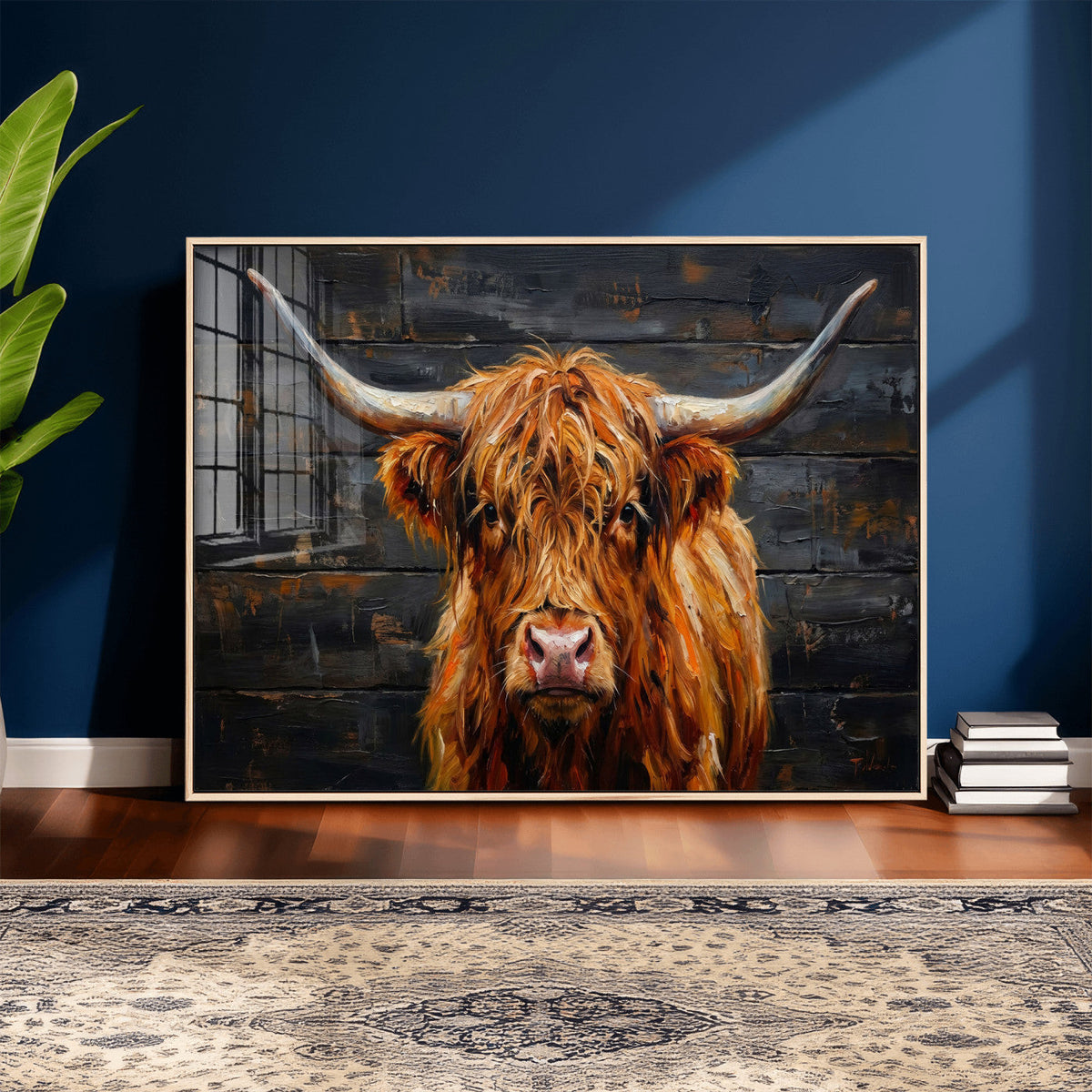 Highland Cow Wall Art Canvas Print, Rustic Farm Animal
