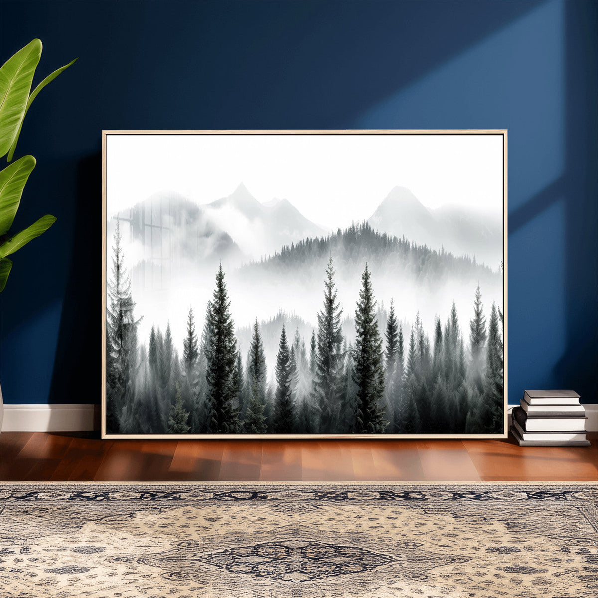 Misty Pine Forest Mountain Landscape Wall Art Canvas Print