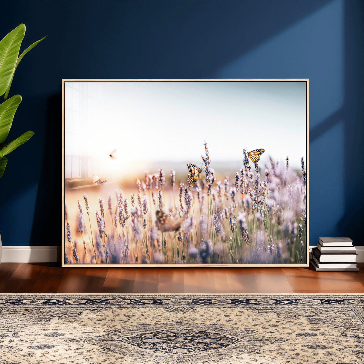 Lavender Field Wall Art Canvas Print, Butterfly Floral