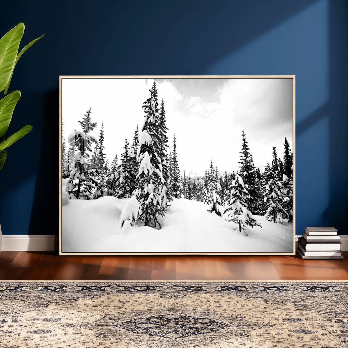 Black and White Snowy Pine Forest Wall Art Canvas Print,