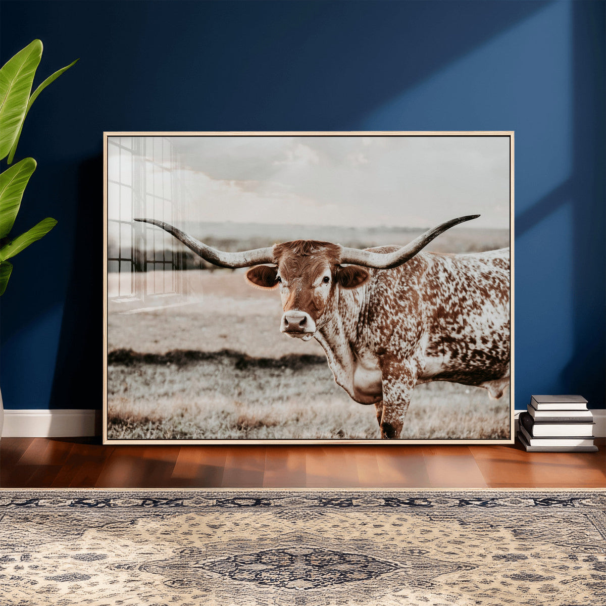 Texas Longhorn Bull Rustic Wall Art Canvas Print