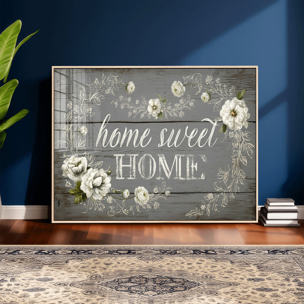 Home Sweet Home Wall Art Canvas Print, Floral Farmhouse