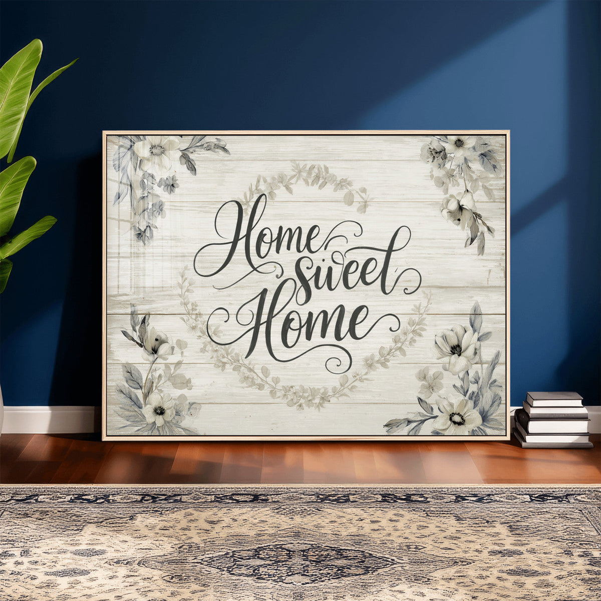 Home Sweet Home Wall Art Canvas Print, Floral Farmhouse