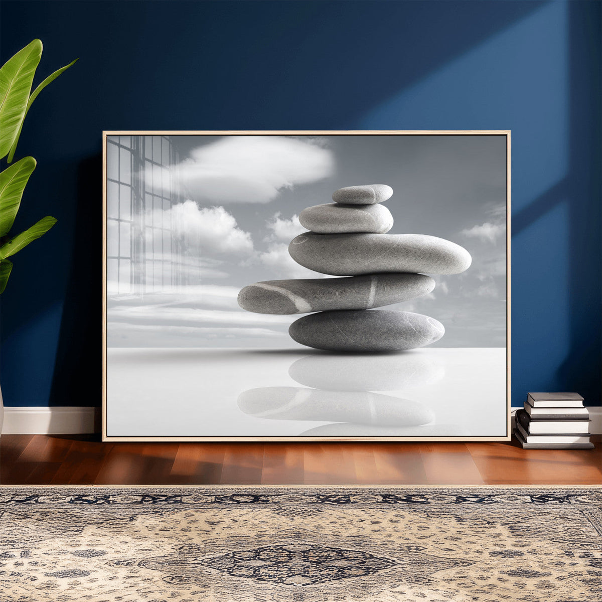 Zen Stone Wall Art Canvas Print, Balanced Rock Stack Framed