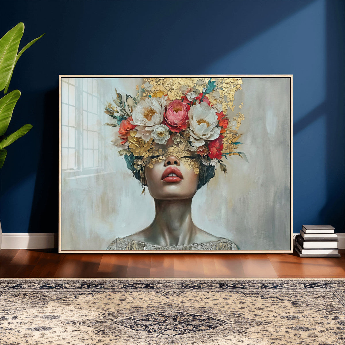 Golden Petal Wall Art Canvas Print - Silhouette Woman Wall