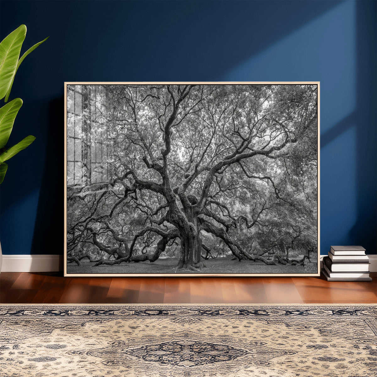 Majestic Angel Oak Tree Black and White Canvas Print – Multi