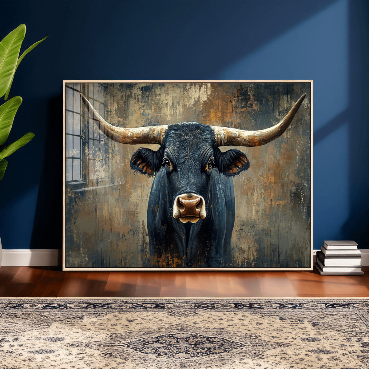 Texas Western Wall Art Canvas Print - Abstract Cow Longhorn
