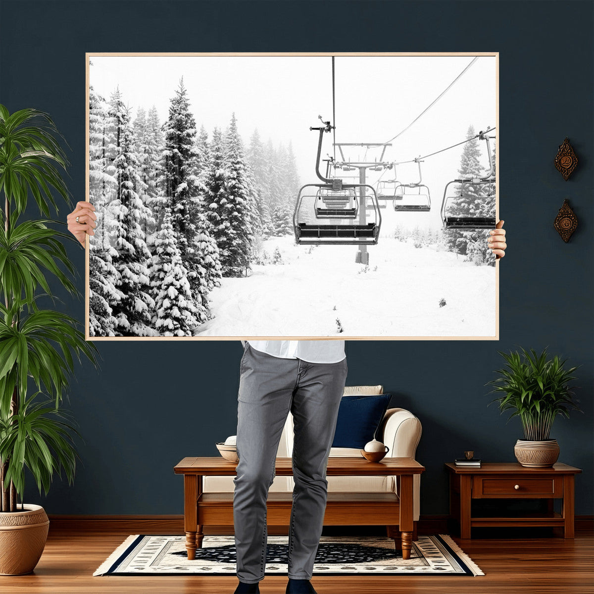 Ski Wall Art - Ski Lift Wall Art Canvas Print Snow Covered