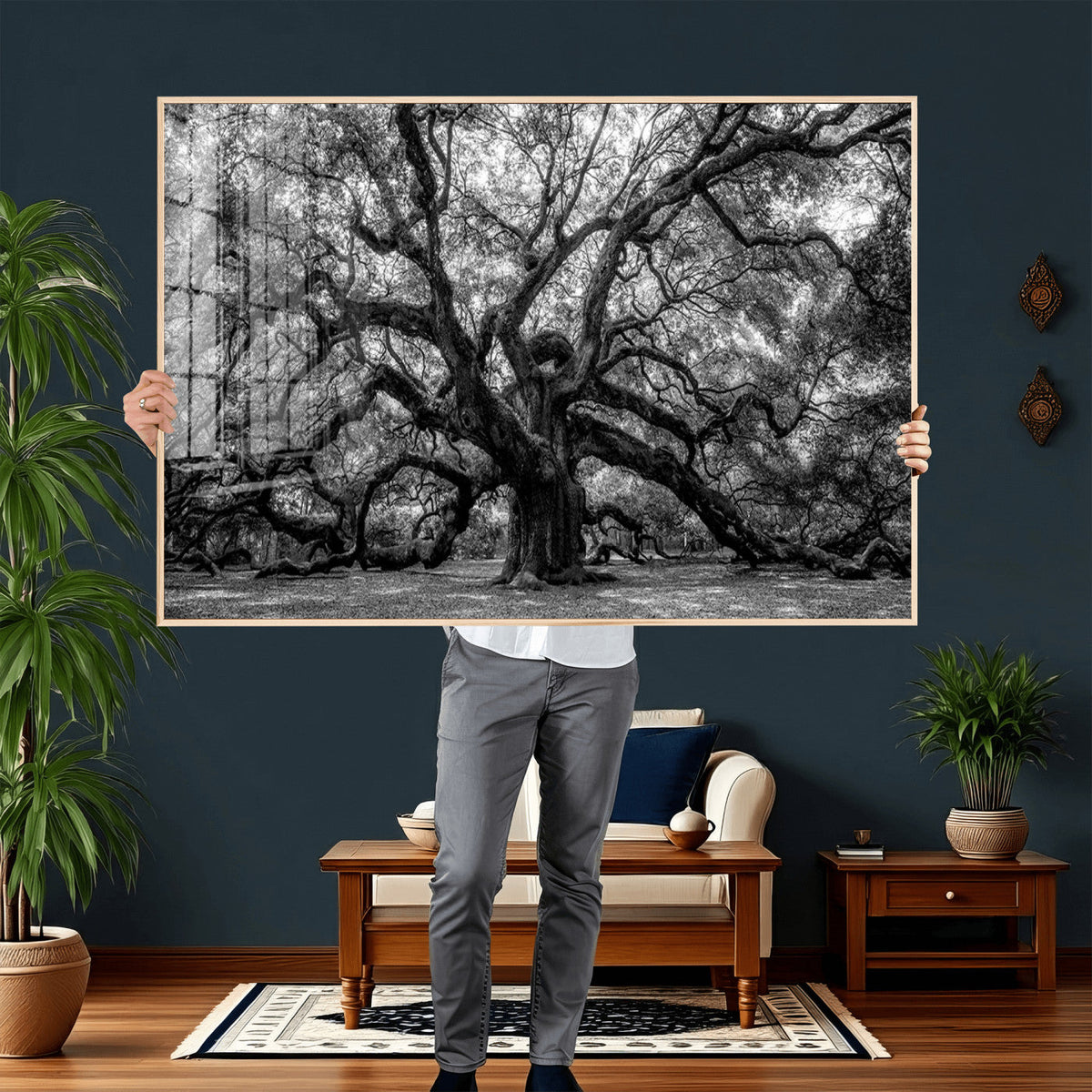 Black and White Old Angel Oak Tree Wall Art Canvas Print