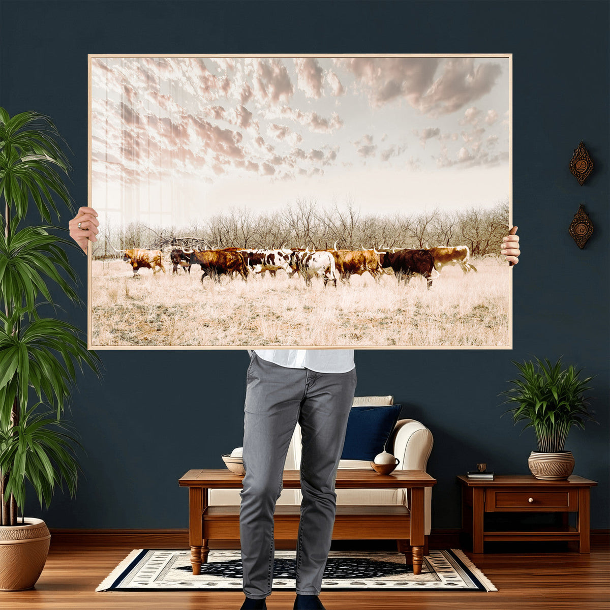 Longhorn Cattle Wall Art Canvas Print – Framed Texas Ranch