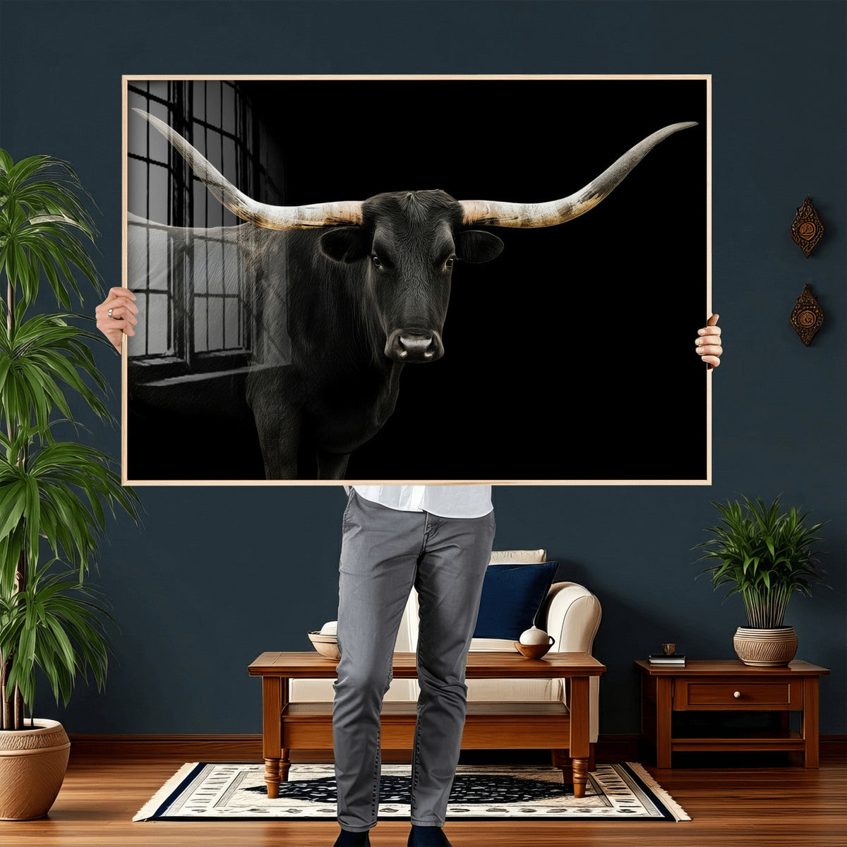 Longhorn Cattle Wall Art Canvas Print – Framed Texas Ranch