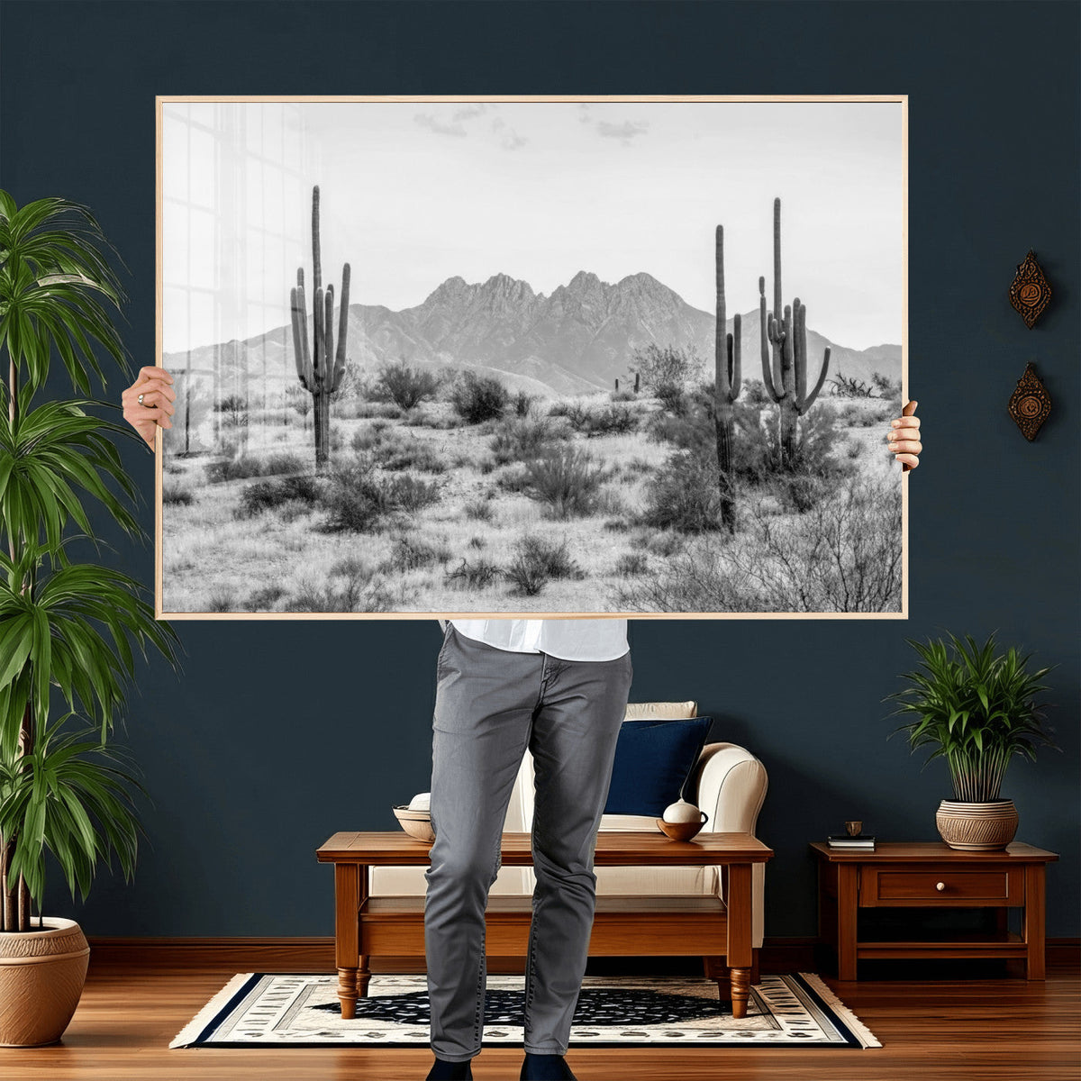 Black White Arizona Desert Canvas Wall Art Cactus Farmhouse