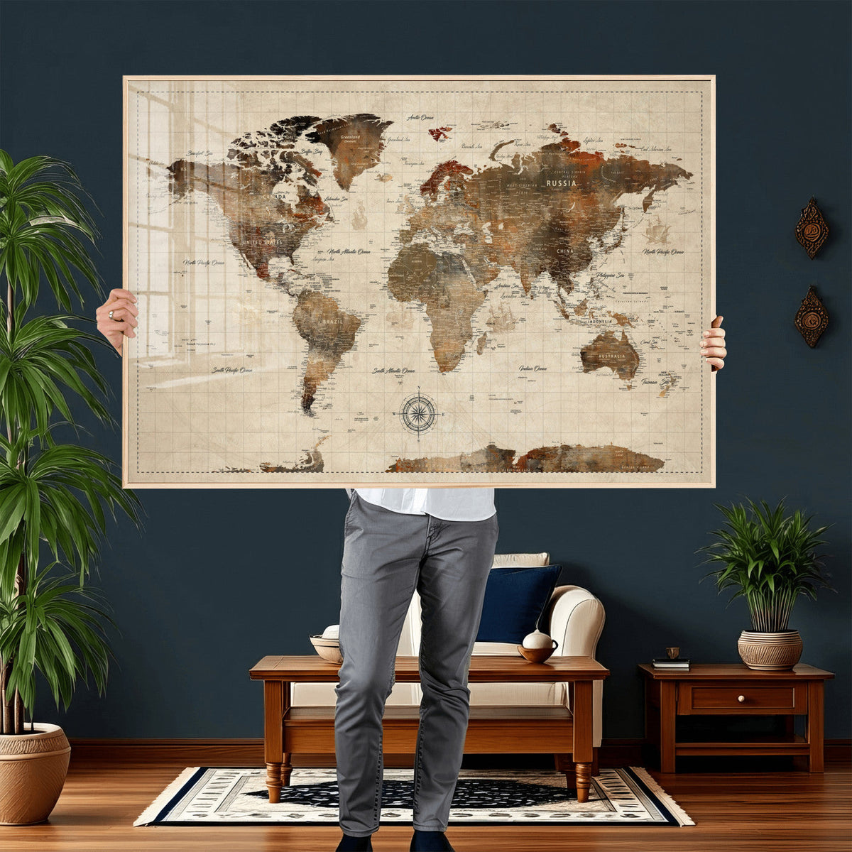World Map Canvas Print – Framed Detailed Map of the World