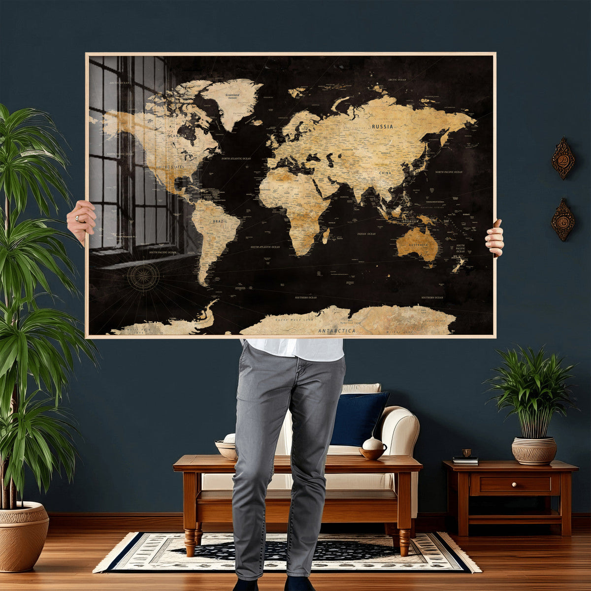 Extra Large World Map Canvas Print – Detailed Map Classic