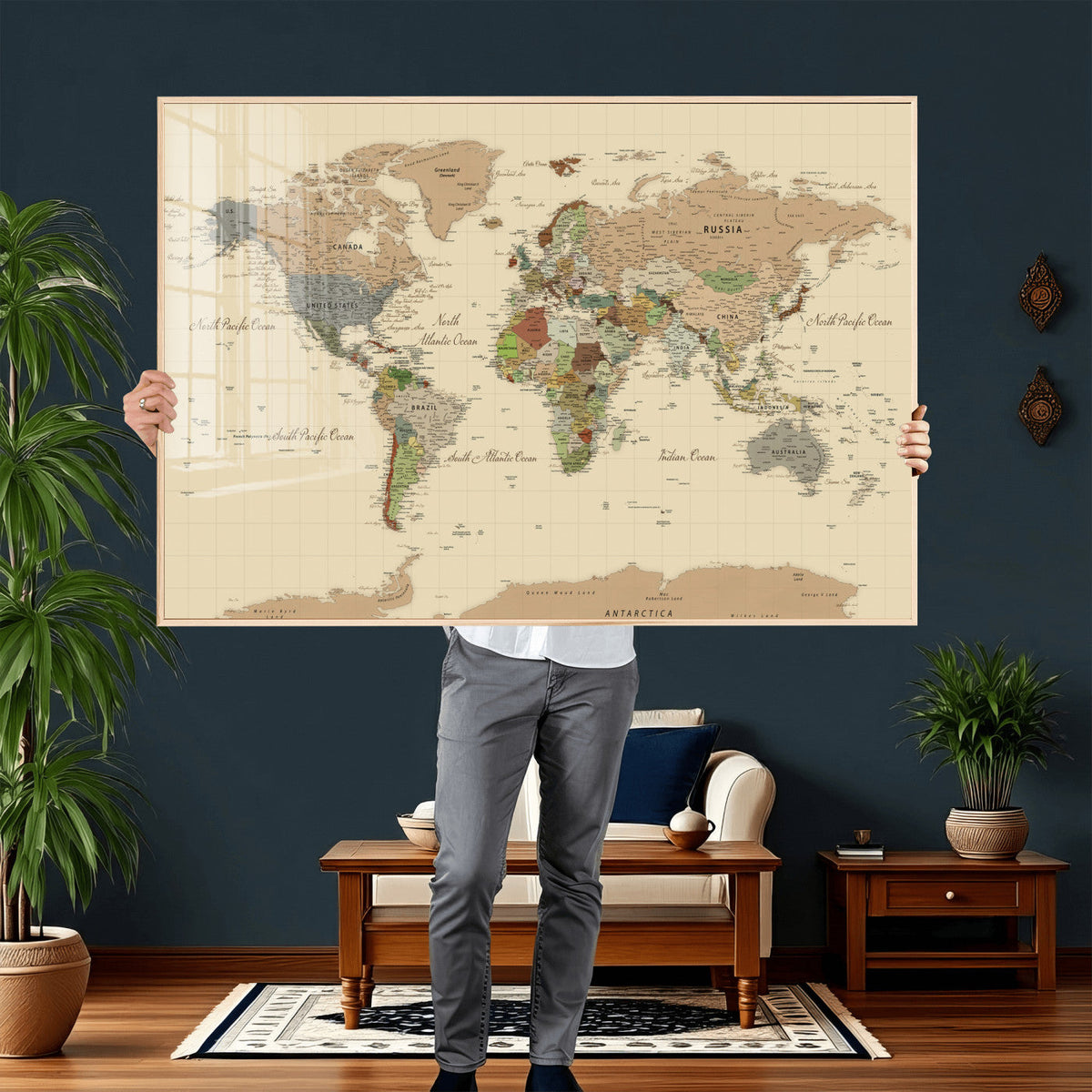 Extra Large World Map Canvas Print – Detailed Map of the